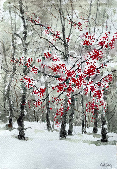 Winter Berries 2, A Watercolour Painting by Artist Rod Craig