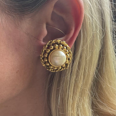 A Pair of Vintage Chanel Faux Pearl Clip Earrings