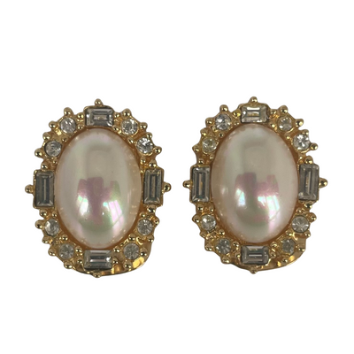 A pair of Christian Dior Faux Pearl and Crystal Clip On Earrings