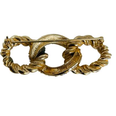 A Vintage Christian Dior Triple Loop Gold-Plated Crystal Brooch