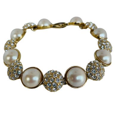 A Vintage Monet Faux Pearl and Crystal Bracelet
