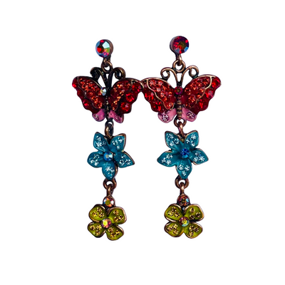 Vintage Butler & Wilson Crystal Butterfly and Flower Drop Stud Earrings