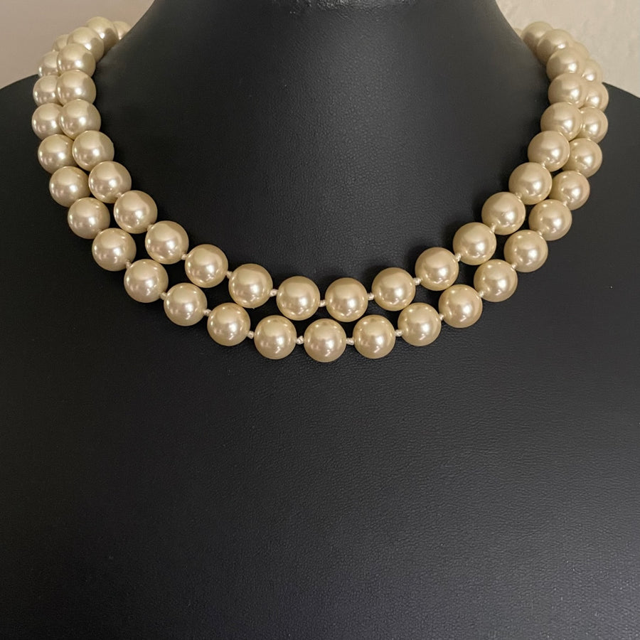 Vintage Kenneth Jay Lane Double Strand Faux Pearl Necklace