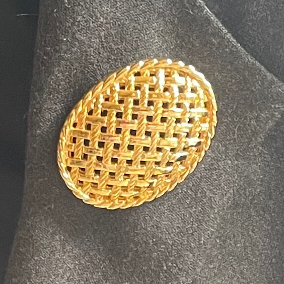 Vintage Christian Dior Basket-Weave Gold Plated Brooch
