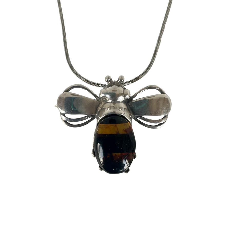 A Vintage Tiger's Eye Silver Brooch / Pendant