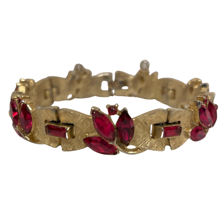 A Vintage Crown Trifari Bracelet with Ruby Red Crystals