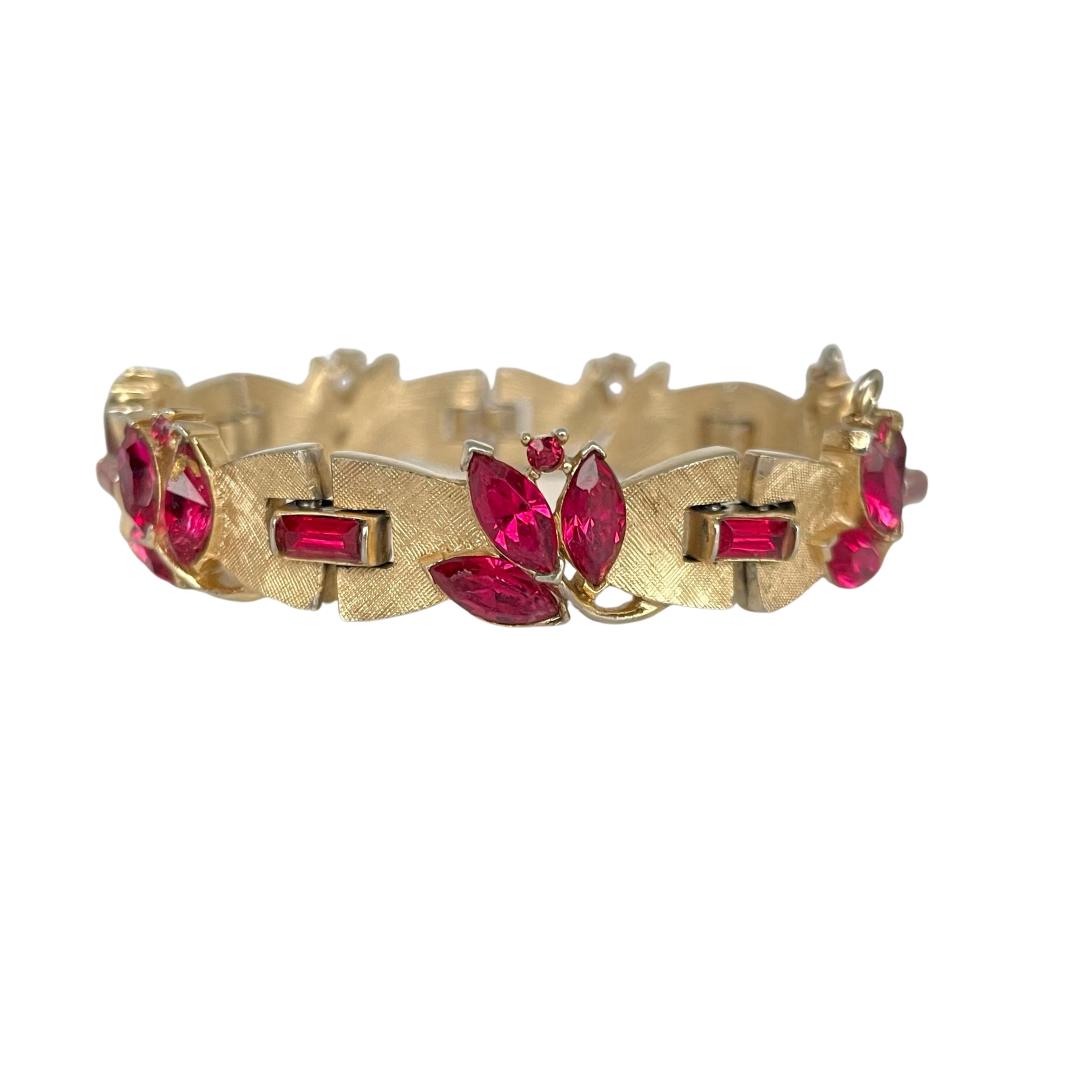 A Vintage Crown Trifari Bracelet with Ruby Red Crystals