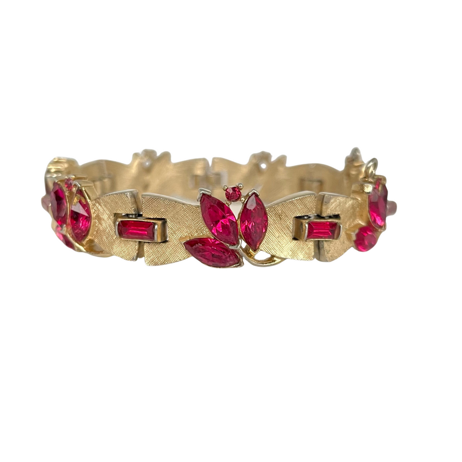 A Vintage Crown Trifari Bracelet with Ruby Red Crystals