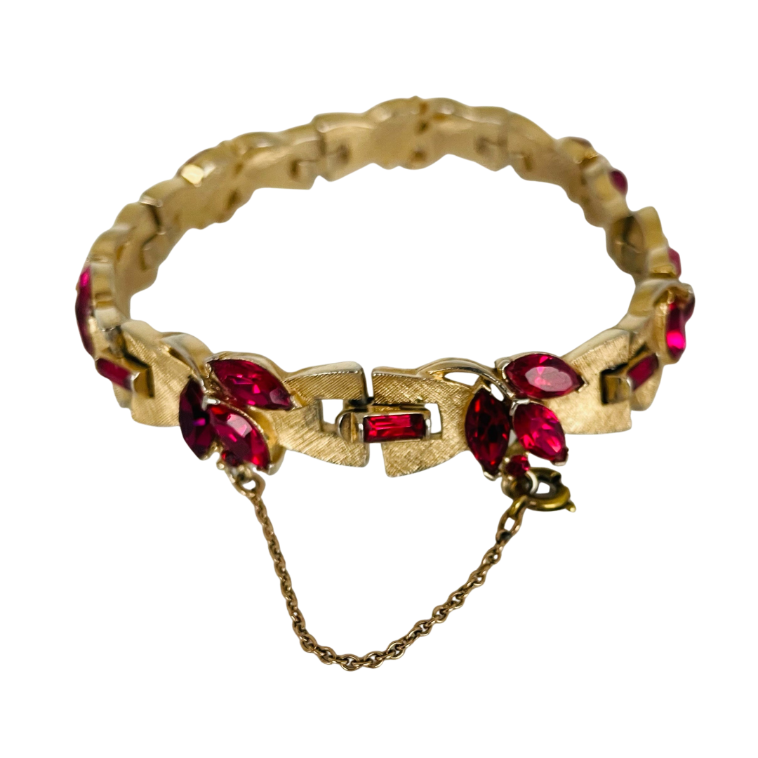 A Vintage Crown Trifari Bracelet with Ruby Red Crystals