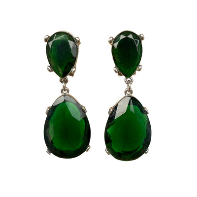 Vintage Kenneth Jay Lane Emerald-Crystal Drop Clip Earrings