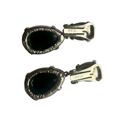 Vintage Kenneth Jay Lane Emerald-Crystal Drop Clip Earrings