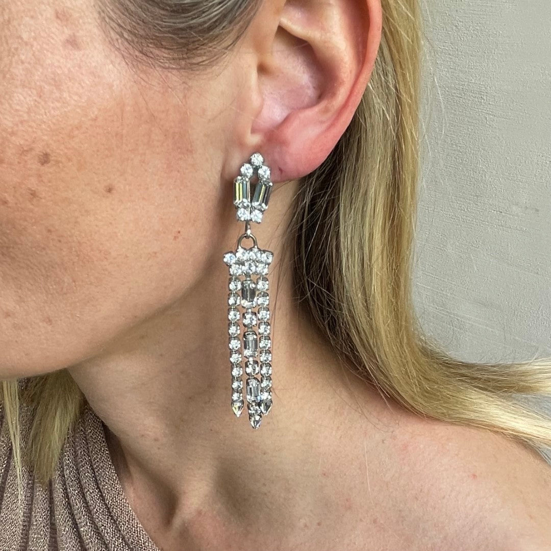 A Pair of Vintage Agatha Paris Drop Crystal Clip On Earrings