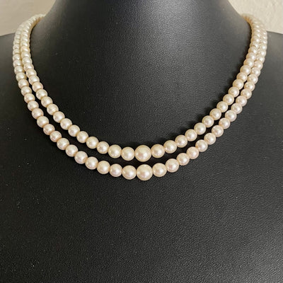 Vintage Double Strand Pearl Necklace with Art Deco Style Clasp