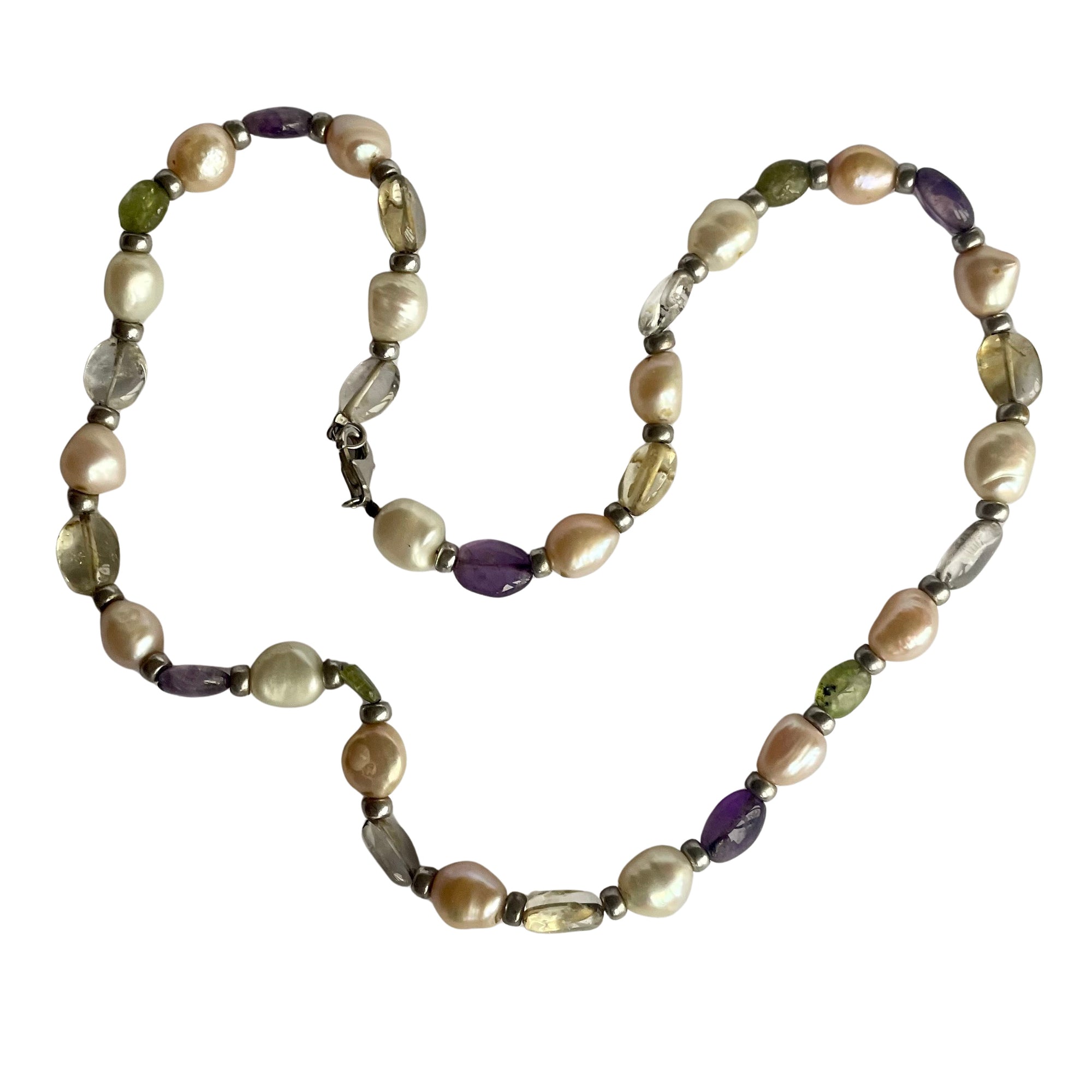 Vintage Baroque Pearl, Amethyst and Citrine Necklace, Circa 1950s-60s