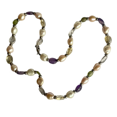 Vintage Baroque Pearl, Amethyst and Citrine Necklace, Circa 1950s-60s