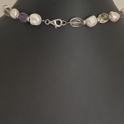 Vintage Baroque Pearl, Amethyst and Citrine Necklace, Circa 1950s-60s