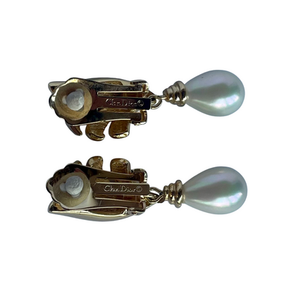 Vintage Christian Clip Earrings with Drop Pearl
