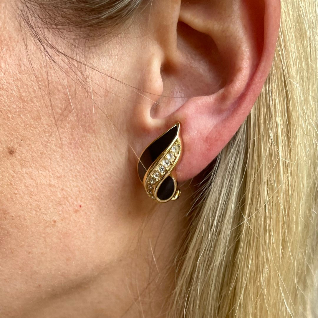 Vintage Christian Dior Crystal and Enamel Clip On Earrings