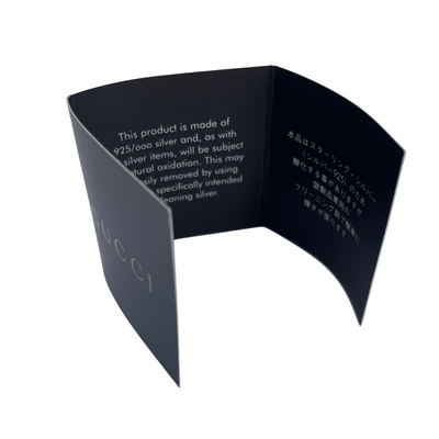 Gucci jewelry card with text on a white background