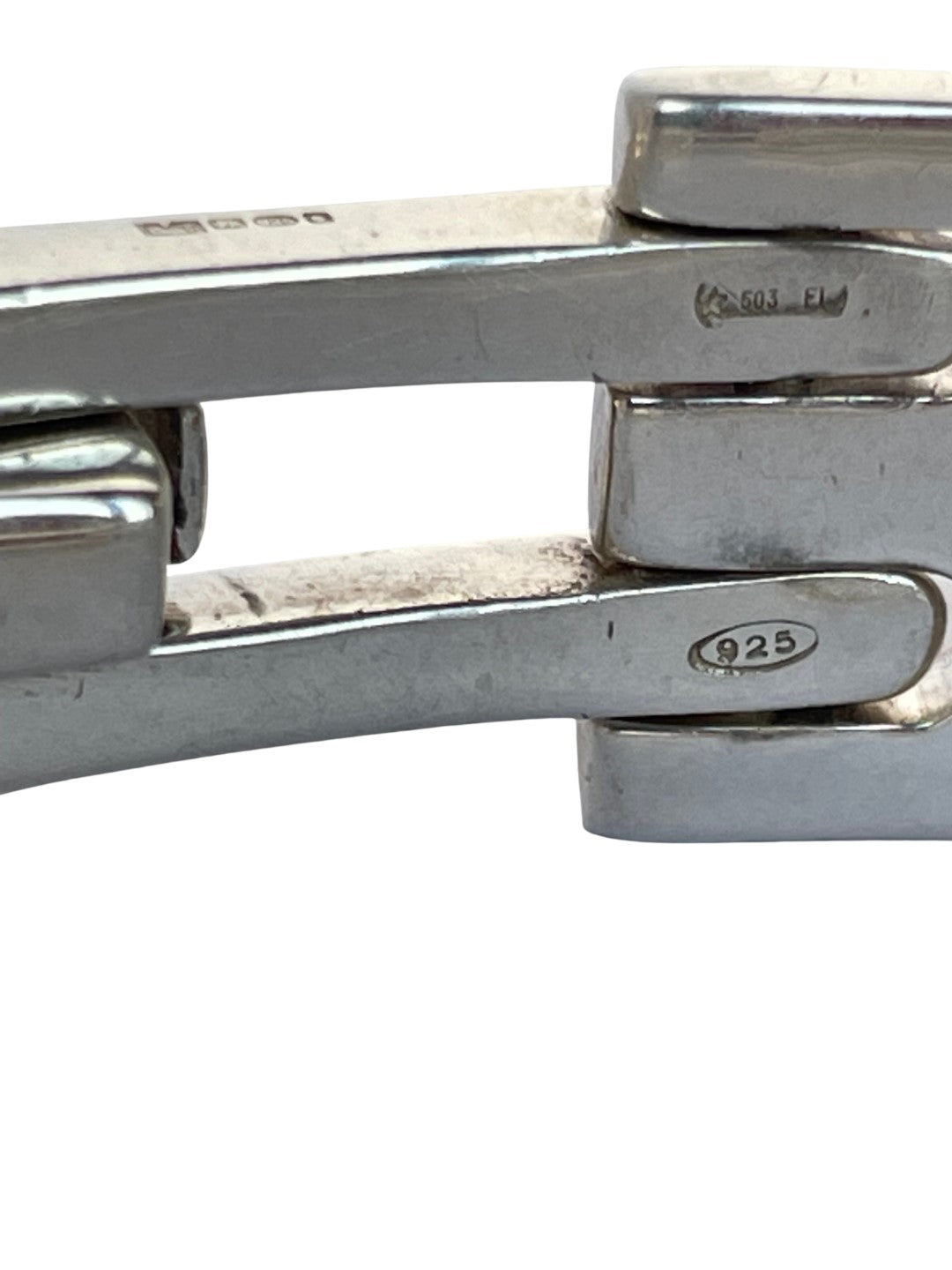Vintage Gucci men's sterling silver gate-link ID plate bracelet showing hallmarks