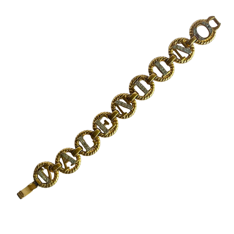 Gold tone Valentino chain link bracelet spelling Valentino