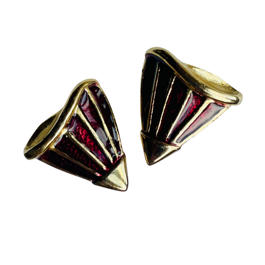 Vintage Chestnut Enamel Clip Earrings in Art Deco Style, 1970s