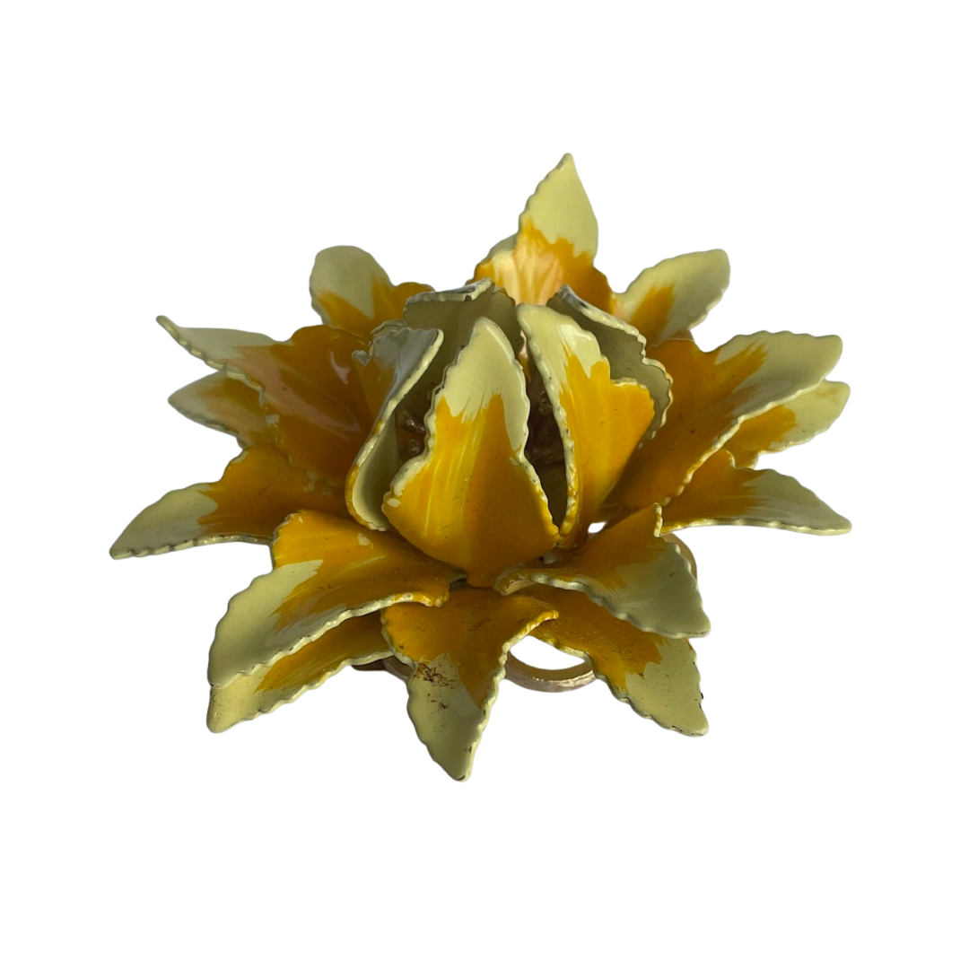 Vintage Crown Trifari Daffodil Enamel Brooch,  Mid-Century