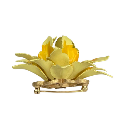 Vintage Crown Trifari Daffodil Enamel Brooch,  Mid-Century