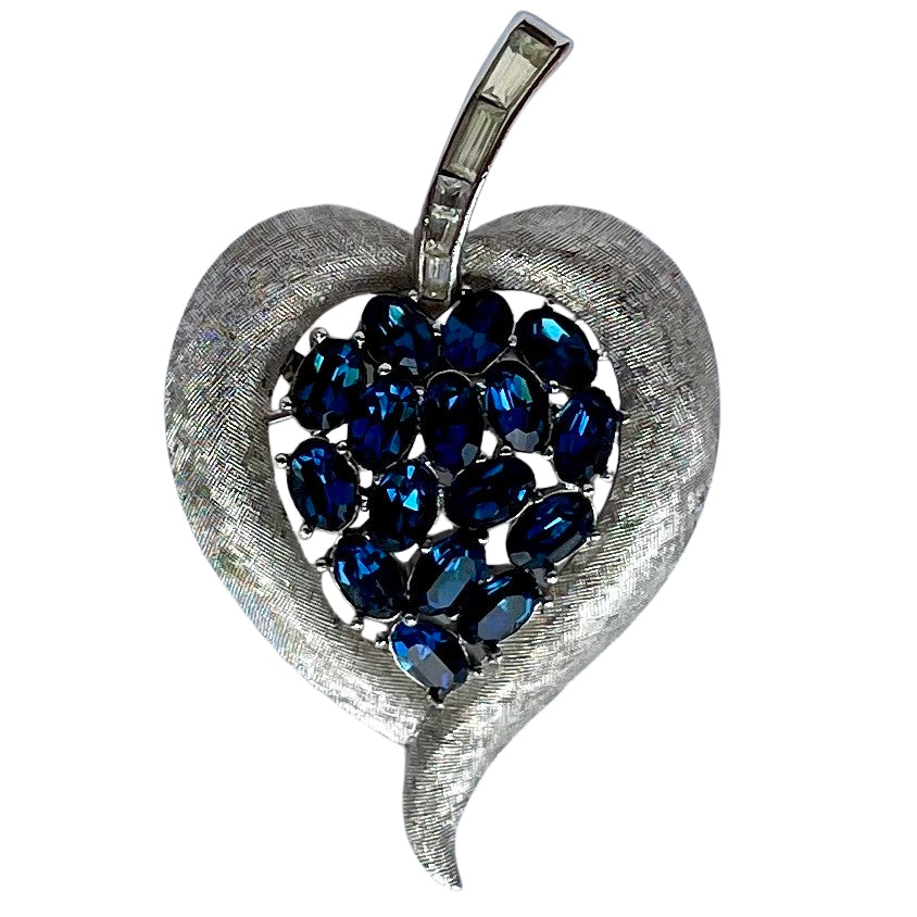 Vintage Crown Trifari Cornflower Blue Crystal Statement Brooch, Signed, Alfred Philippe Era, 1960s