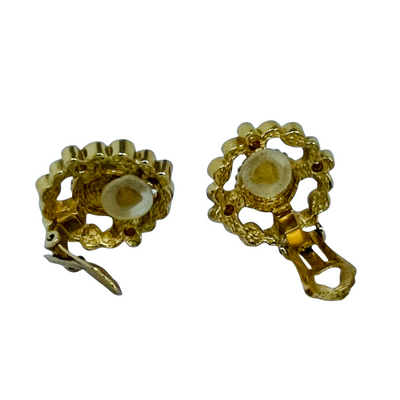 Vintage Christian Dior Pearl and Crystal Clip Earrings with Maker's Box, 1980s