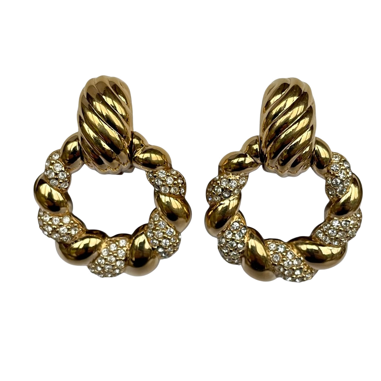 Vintage Christian Dior Gold-Plated Crystal Door Knocker Clip-On Earrings, 1980s