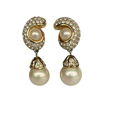 Vintage Grossé (Dior) Gold-Plated Pearl Drop Clip Earrings, 1980s