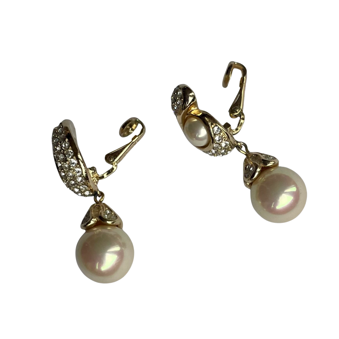 Vintage Grossé (Dior) Gold-Plated Pearl Drop Clip Earrings, 1980s
