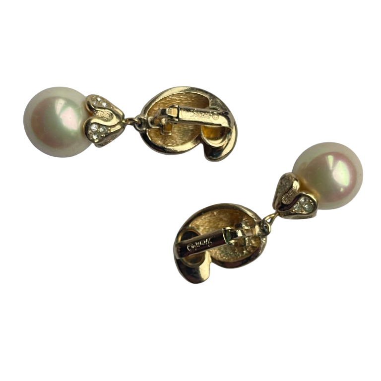 Vintage Grossé (Dior) Gold-Plated Pearl Drop Clip Earrings, 1980s