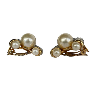Vintage 1980s "Nautilus" Two-Tone Faux Pearl Statement Clip-On Earrings