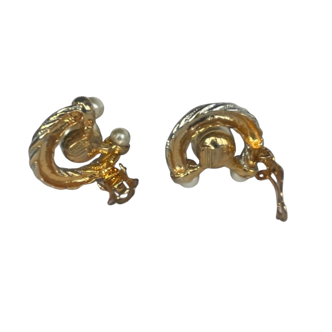 Vintage 1980s "Nautilus" Two-Tone Faux Pearl Statement Clip-On Earrings