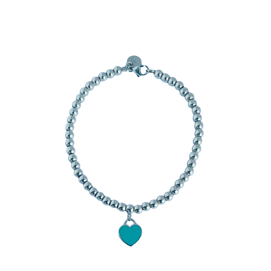 Vintage Return to Tiffany Sterling Silver Bead Bracelet with Blue Heart Tag