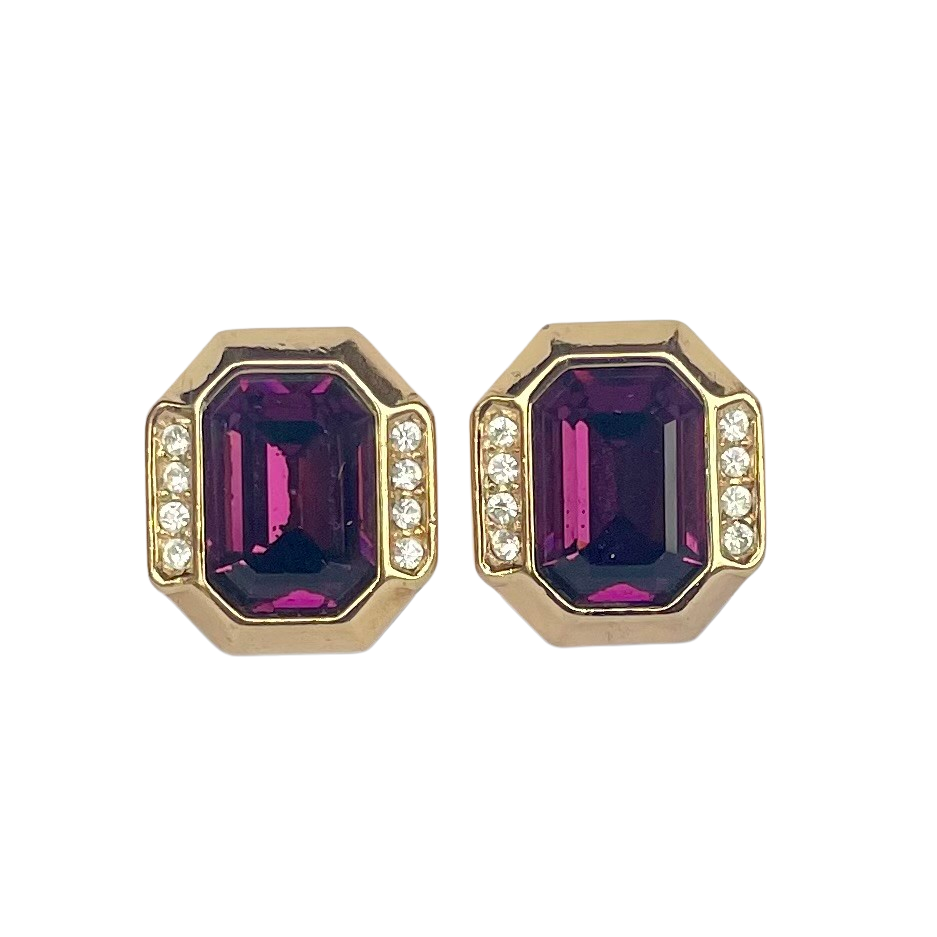 Vintage Christian Dior Amethyst Crystal Clip on Earrings, 1980s