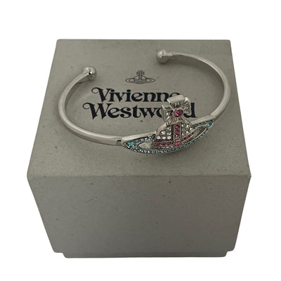 Vivienne Westwood Silver Tone Orb Bangle, Pink and Aqua Crystals