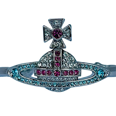 Vivienne Westwood Silver Tone Orb Bangle, Pink and Aqua Crystals