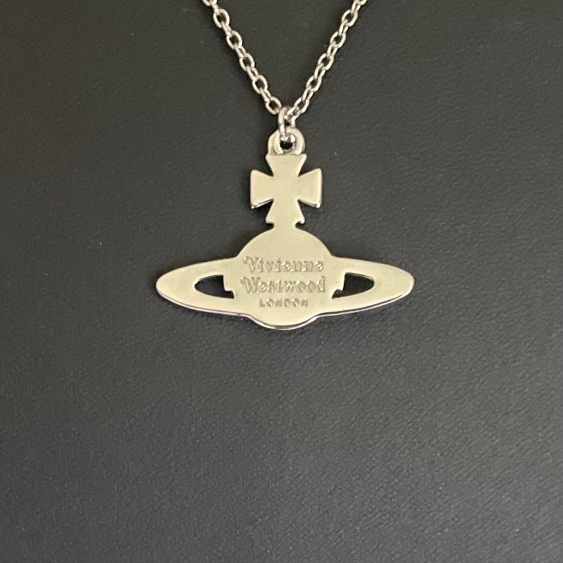 Vivienne Westwood Silver Tone Orb Pendant Necklace, Pink and Aqua Crystals