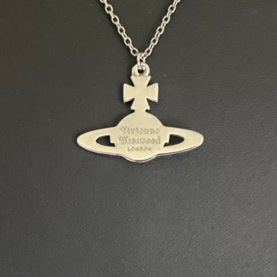 Vivienne Westwood Silver Tone Orb Pendant Necklace, Pink and Aqua Crystals