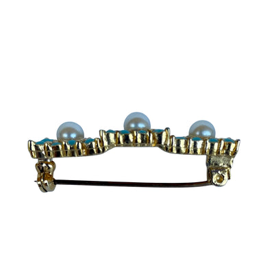 Vintage Signed Sphinx 9540 Turquoise & Pearl Gold-Tone Bar Brooch