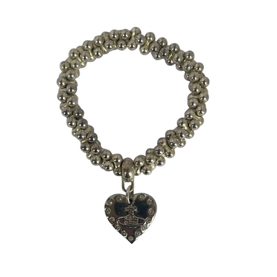 Vivienne Westwood Silver Tone Heart Orb Beaded Bracelet