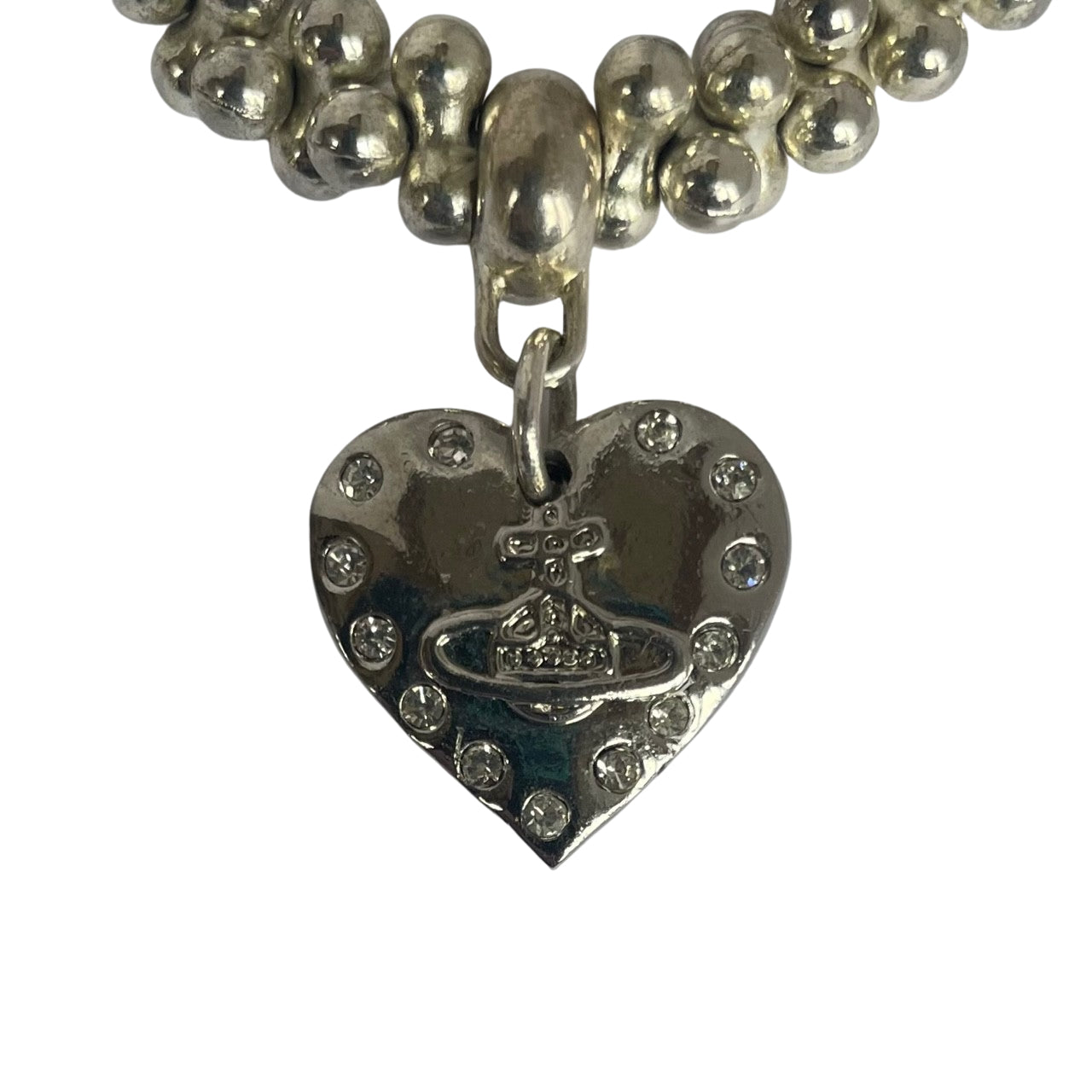 Vivienne Westwood Silver Tone Heart Orb Beaded Bracelet