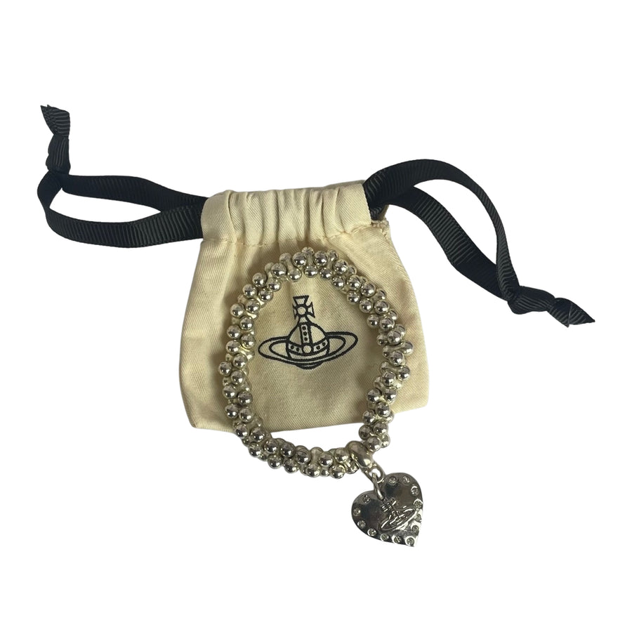 Vivienne Westwood Silver Tone Heart Orb Beaded Bracelet