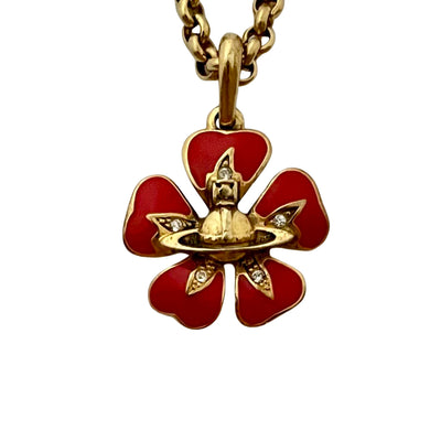 Vivienne Westwood Red Enamel Flower Pendant Necklace with Orb
