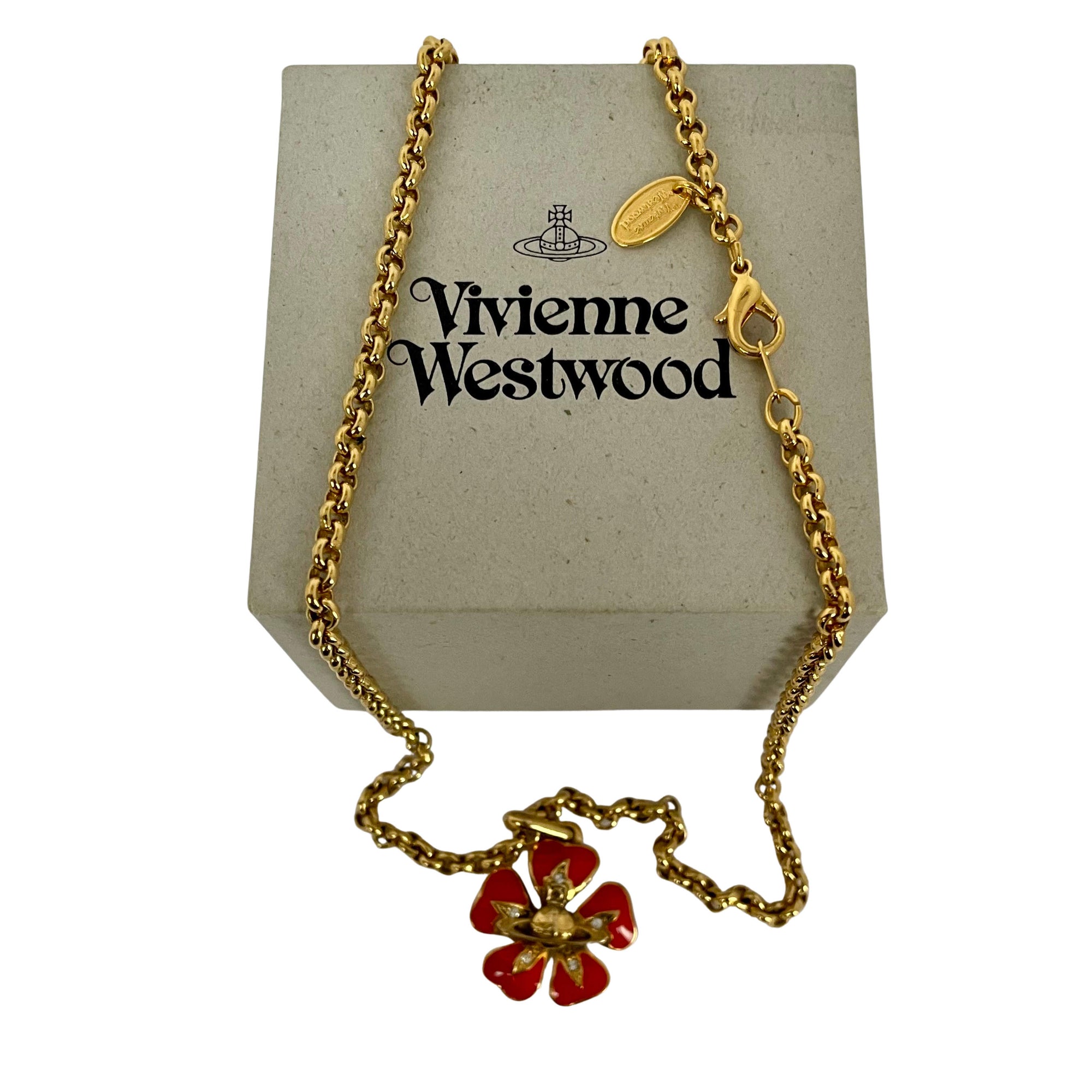 Vivienne Westwood Red Enamel Flower Pendant Necklace with Orb