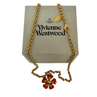 Vivienne Westwood Red Enamel Flower Pendant Necklace with Orb