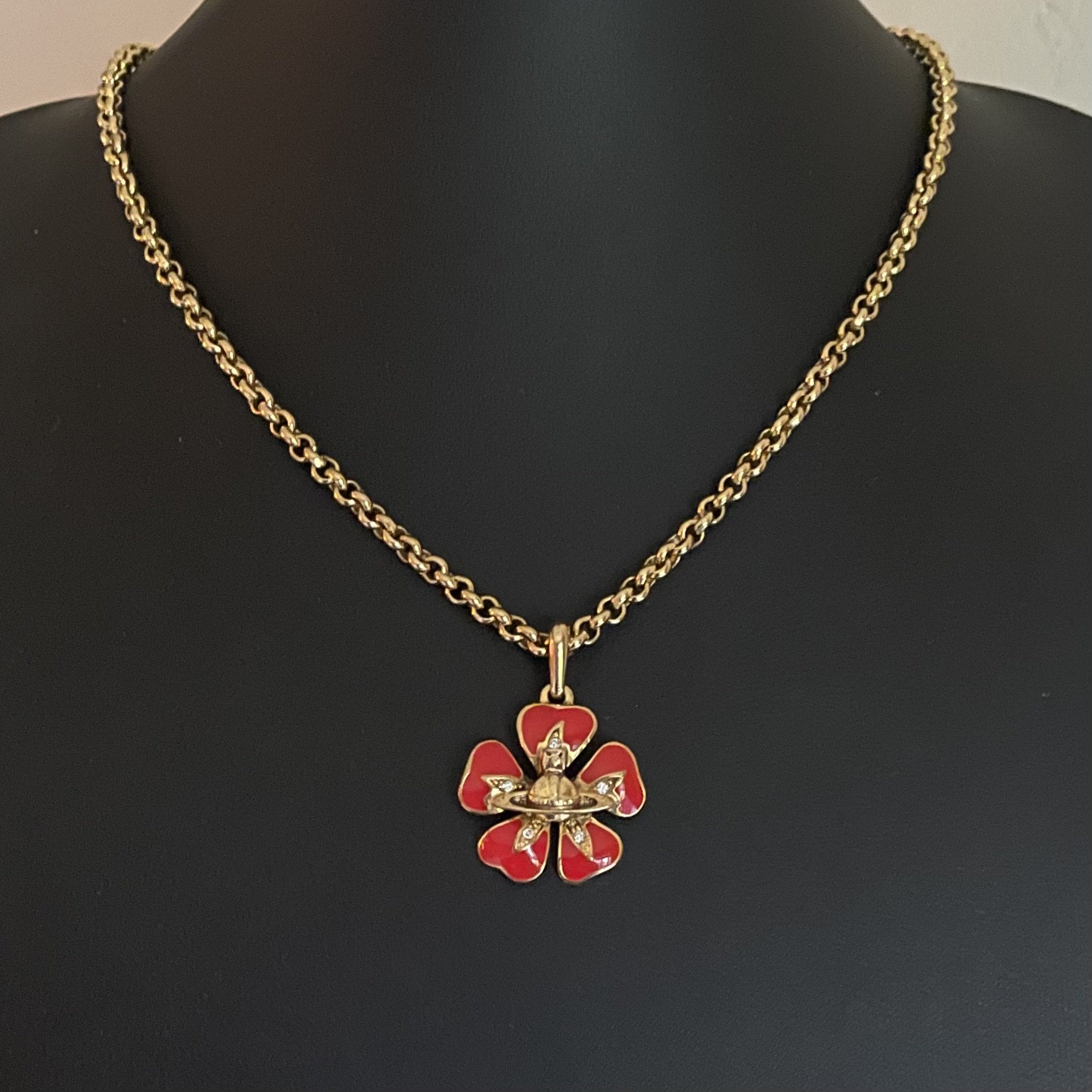 Vivienne Westwood Red Enamel Flower Pendant Necklace with Orb